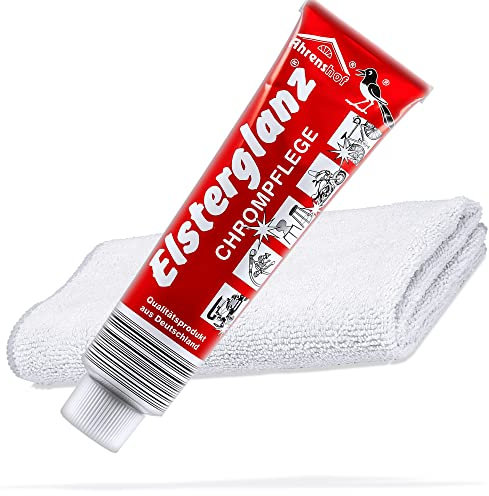 detailmate Elsterglanz - Crema cromata, 150 ml nel tubo XXL + panno in microfibra di alta qualità per lucidatura, lucida e conservata superfici cromate