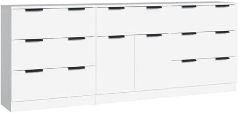 vidaXL Sideboard 3-TLG. Kommode Anrichte Schrank Beistellschrank Mehrzweckschrank Standschrank mit Schubladen Türen Weiß Holzwerkstoff