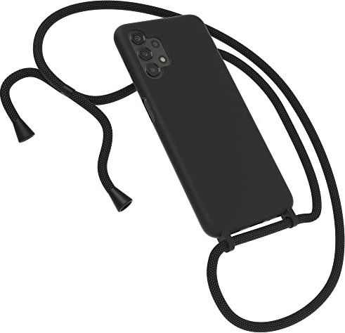 EAZY CASE Premium Silikon Handykette kompatibel mit Samsung Galaxy A13 (4G) Handyhülle mit Umhängeband Handykordel mit Schutzhülle Silikonhülle Hülle mit Band Kette für Smartphone Schwarz