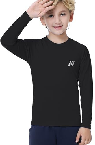 MEETWEE Boy Long/Short Sleeve Rash Vest Guard Kids Swimming Top UV Sun Protection UPF 50+ Quick Drying Black