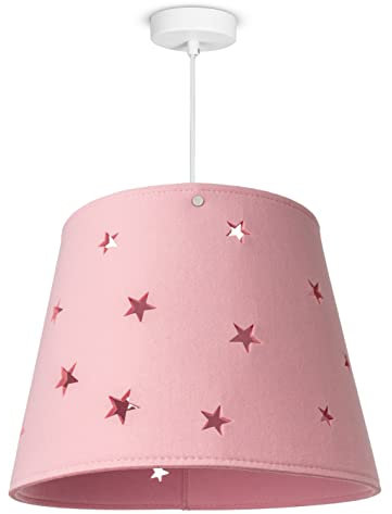 Paco Home Kinderlampe Kinderzimmer Hängelampe Pendelleuchte Stoff Sterne Jungen Mädchen Lampenschirm E27 Modern, Lampenart:Pendelleuchte, Farbe:Pink