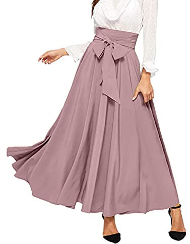 ADMAY Lässiger Damenrock, hohe Taille, Kleid, Petticoat, New Rock, hohe Taille, elegant, für Damen, Plissee-Röcke vorne, langer Rock, Rosa, Y77K, A1-Rose, L