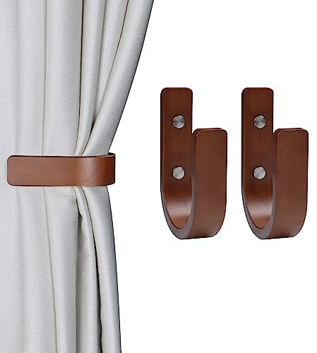 OCIOLI 2 Stück Vorhang Raffhalter Holz Vorhang Raffhalter U-förmige Vorhanghaken Vorhang Raffhalter Wandhalterung Vorhang Halter Vorhang Raffhalter Raffhalter für Vorhänge (Coffee,2)