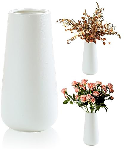 Gohytal Vase blanc de 20 cm de haut - Vase en céramique pour herbe de la pampa, fleurs séchées et fraîches - Vase en céramique pour décoration dans le salon, la chambre à coucher, la table ou le