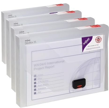 Snopake A4 DocBox Clear 25 mm Box File with Push Lock (Pack of 4) Ref 12849