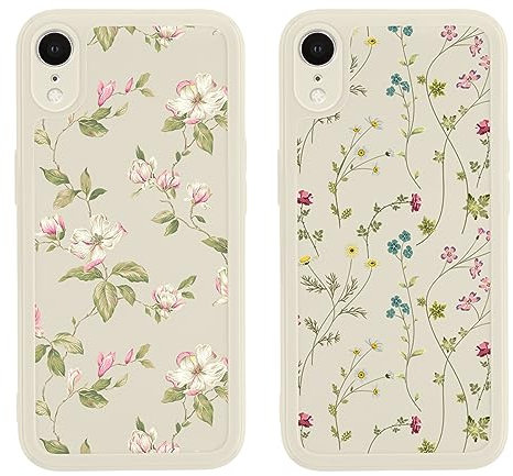 Yoedge 2 Stück Blumen HandyHülle für Apple iPhone XR Hülle Blume 6,1, Silikon Handy Hülle für iPhone XR Case 3D Flower Muster Aesthetic Mädchen Frauen Geschenk Schutzhülle Weiß Cover