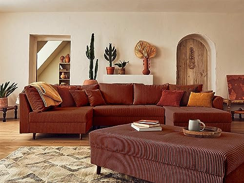 Lisa Design Rune – Wohnlandschaft Links – 7-Sitzer – mit hocker – aus Cord Terrakotta