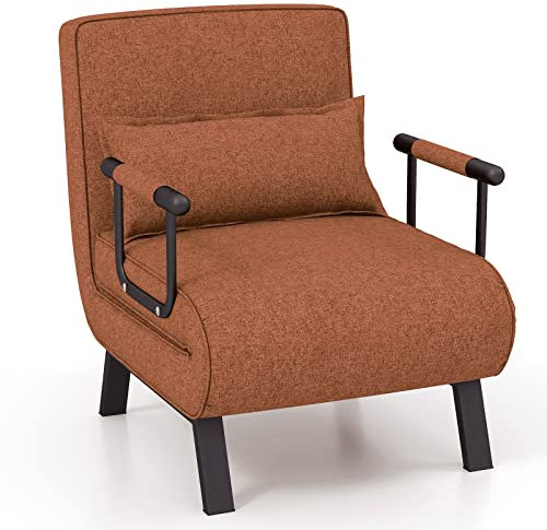 COSTWAY Folding Sofa Bed, 4-in-1 Convertible Single Sofa Chair Bed with 6-Position Adjustable Backrest and Pillow, Padded Seat Lounge Couch Guest Sleeper Recliner Armchair for Living Room (Coffee)