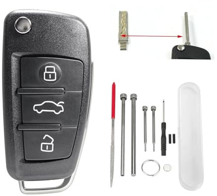 3 Tasten Flip Autoschlüssel Shell mit Pin Removal Tool Nadelfeile für Audi A1 A3 A4 A6 A8 TT Q3 Q7 S6