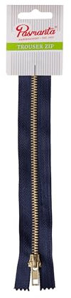 Pasmanta Cerniera per Pantaloni | 20 cm/7.8 inch | Zip in Metallo con Cerniera a SCorrimento per Jeans,m Chino e Bermuda (Blu Navy - 18cm)