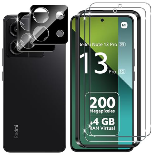 Lutree Cristal Templado para Xiaomi Redmi Note 13 Pro 5G, 2+2 Piezas Protector de Pantalla+Protector de Lente de Cámara (Negro), 9H HD Anti-Arañazos Vidrio Templado Película Protectora
