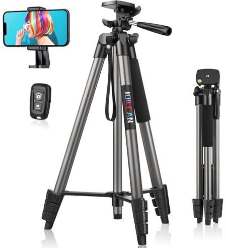 JOILCAN Phone Tripod for iPhone 63inch/161cm, Aluminum Mobile Phone Tripod Stand with Wireless Remote Shutter, Lightweight Selfie Stick Tripod for Smartphone/Small Camera,for Android/iOS, Gray