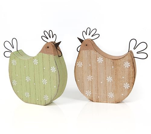 Logbuch-Verlag 2 Hühner Figuren Hahn + Henne grün braun Frühling Ostern Deko zum Hinstellen 12,5 cm
