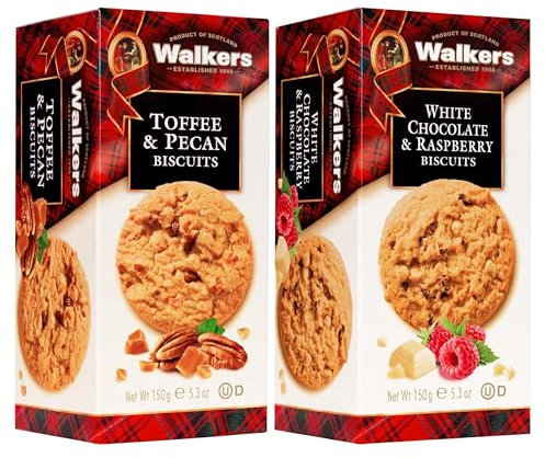 Walkers Biscuits Selection - Belgian Chocolate Chunk White Chocolate & Raspberry and Toffee & Pecan Biscuits - 2 Pack