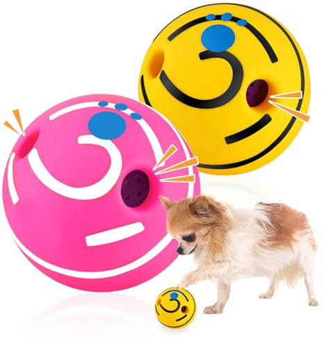 HRTTSY 2 Pack Giggle Ball for Dogs Small Funny Wiggle Ball Dog Toys Interactive Dog Toys for Boredom Small Dog Squeaky Balls for Puppy Small Dogs Pug to Keep Them Busy(Pink+Yellow,S)