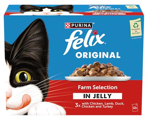 FELIX Original Farm Favorites in Gelee Katzenfutter Nassfutter Dose Pastete, 12 x 85 g