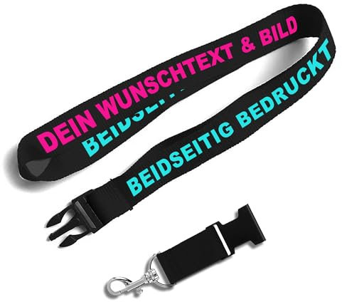 Kiwistar UG - Schlüsselband 25 mm - schwarz - beidseitig bedruckt mit Ihrem eigenen Schriftzug und Foto - individuell personalisiert - Lanyards Geschenkartikel Wunschtext