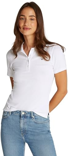 Tommy Hilfiger Polo Manches Courtes Femme 1985 Slim Pique Slim Fit, Blanc (Optic White), XL