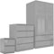 Blisswood High Gloss 3 Piece Bedroom Furniture Set, 2 Door 2 Drawers Wardrobe, 4 Storage Drawer Chest Of Drawers, 2 Drawer Bedside Table Bedroom Furniture Storage Sets, Grey