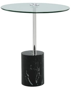 Qiyano Beistelltisch rund mit Sockel Marmor Edelstahl Glas Metall edel zeitlos modern Ablage Nachttisch Couch Wohnzimmer Schlafzimmer Höhe: 50 cm Farbe: Silber/Schwarz