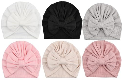 Anseom Dehnbarkeit Baby Turban Hüte mit Schleife 6 Stück Donut Knoten Kindergarten Krankenhaus Mützen Weiche Dehnbare Turban-mützen Baby Beanie Mütze für Neugeborene Säuglinge Kleinkinder