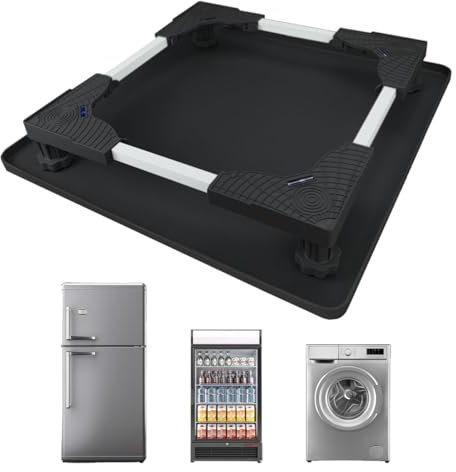 KUPAO Mini support de réfrigérateur avec plateau d'égouttement en silicone, base universelle réglable avec 4 pieds solides, mini tapis de réfrigérateur de 60 x 60 cm, convient pour machine à laver,