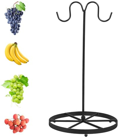 RHAIQBVC Banana Holder Stand,Stable Banana Holder with Hook &Wider Base,Rust-Proof Metal Banana Hanger,Multifunctional Banana Tree Stand for Fruit Micro Landscape Decorations (Double hook)