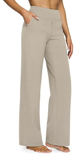 G4Free Yogahose Damen Lang Hohe Taille Elegant Stretch Weites Bein Jogginghose Geschäft Hose Arbeit Bauchkontrolle Lose Gerade Freizeithose mit Taschen (Mokka,S)
