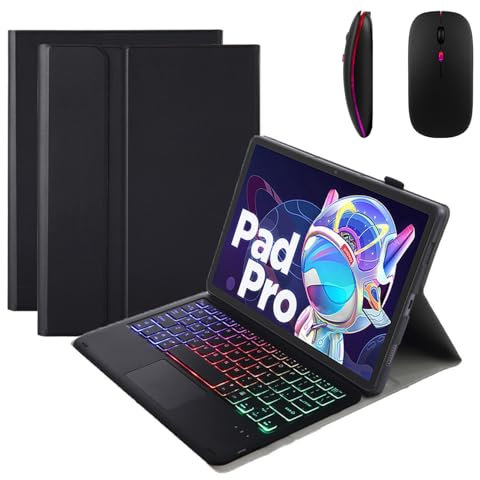 GUPENAA Keyboard Case for Lenovo Tab P12 Pro 12.7 TB371FC (2023) with Trackpad, 7 Color Backlit, Magnetic Detachable Wireless Bluetooth Backlit Keyboard with Mouse,Black