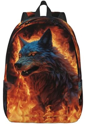VducK Canvas-Rucksack für Damen und Herren, lässiger Tagesrucksack, Wolf umgeben von Feuer, Wanderrucksack, Outdoor-Reisetasche, Schwarz , S