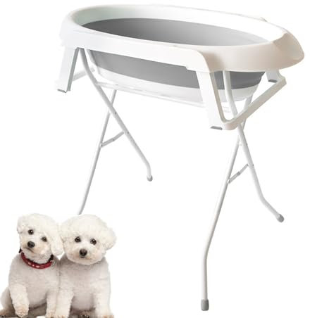 PJDDP Hundebadewanne, Erhöhte Haustierbadewanne, Pflegewaschwanne Mit Abfluss, Tragbar Badewanne Für Kleine Bis Mittelgroße Hunde Und Katzen,Grau