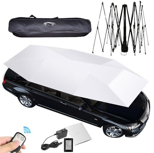 Fablestoryem Parasol para Coche, Toldo Plegable, Paraguas Automático para Coche, Tienda de Techo para Coche, Adecuado para Estacionamientos al Aire Libre, Escuelas de Manejo,Silver Gray-4.3m/169''