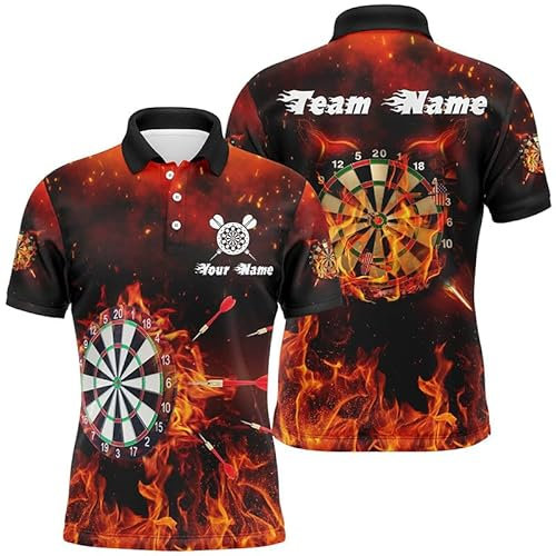 Personalisierte Darts Jersey für Herren & Damen - Individuelles Darts-Polos & Quarter-Zip-Shirts mit Feuerflammen-Motiv - Dart-Trikots L0727
