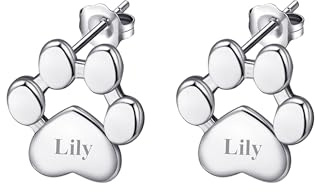Personalisierte Paw Print Ohrringe 925 Sterling Silber benutzerdefinierte graviert Name Hund Pfote Ohrstecker Geburtstag Geschenk für Frauen/Herren/Paar/Tierliebhaber/Familie