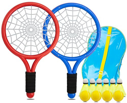 Nileatry Kinder-Tennisschläger, Tennisschläger-Set Für Kinder,Enthält 2 Lustige Kinder-Tennisschläger In Spinnennetzform,6 Badmintonbälle,4 Schwammbälle Und 1 Handtasche,Geeignet Für Kinder