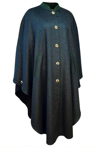 Wetterfleck grau Loden Damen-Umhang Cape Poncho Trachtenmantel Pellerine Trachten-Mantel Jagd Mantel Lodenmantel Jäger Förster Trachtenwetterfleck Kutschermantel