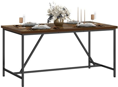 HOMCOM Mesa de Comedor Rectangular para 6 Personas, Mesa de Cocina de Estilo Industrial con Pies Ajustables de Madera y Acero, para Comedor, Sala de Estar y Estudio, 150x80x75 cm, Marrón