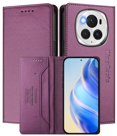 MOJIA Hülle für Honor Magic 6 Pro / Magic6 Pro, Sturz- und Kratzfest, Hochwertiges PU-Leder Folio Brieftasche Handyhülle [magnetischer Verschluss]. Dark Purple