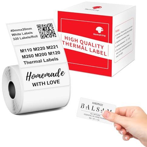 Thermo Etiketten Kompatibel mit Phomemo M110, M220, M221, M150, M250, M108, M100, M120, M200 und Memoking M260 Etikettendrucker, 40 mm x 20 mm (1,57 x 0.78), 320 Thermoetiketten pro Rolle