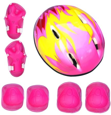 Casco di Sicurezza per Bambini, Set di Protezioni, Set di 7 Pezzi/Set Casco da Ciclismo per Bambini con Protezioni per Ginocchiia e Gomiti, Protezioni per Skateboard, Casco Sportivo per Bambini, Set