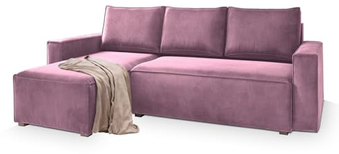 Masseno Ecksofa SILES mit Schlaffunktion L-Form, Glamour Sofa mit Bettkasten, Wohnzimmersofa, Couch, Soffa, Bettsofa, Couchgarnitur - Flieder, Monolith 62