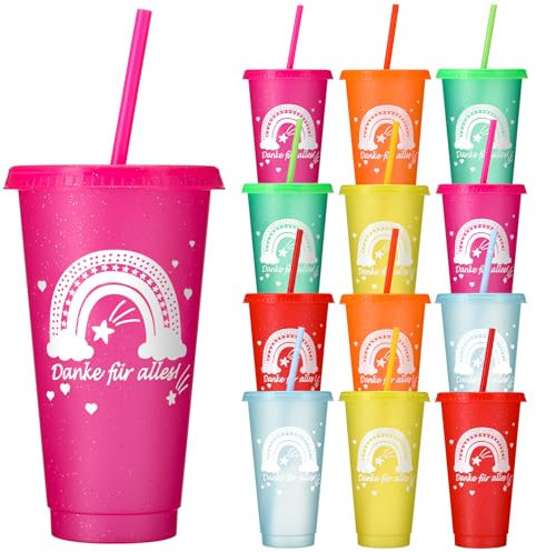 Yaryang 12 Pièces Merci Cadeau gobelet avec Paille et Couvercle Gobelets en Plastique Réutilisables de 24 Oz Cadeaux d'Adieu de Remerciement pour Collègue Enseignant Anniversaire