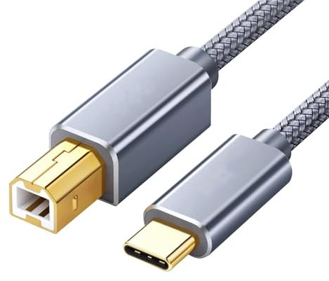 Druckerkabel USB C, USB B auf USBC Kabel mit Nylonkabel und Aluminiumstecker, US-B C Druckerkabel Kompatibel mit MacBook Pro/Air, iMac, Matebook, Dell XPS, HP, Epson, Canon, Brother, Lexmark usw