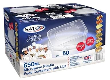 encase Satco Plastic Food Takeaway Heavy Duty Containers with Lids 650ml (pack of 50)