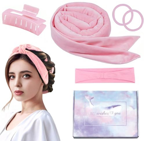 Lockenwickler Über Nacht, Neu Heatless Curls Band, Locken Ohne Hitze für Alle Haartypen, Hitzefreie DIY Blowout Hair Curler zum Ausschlafen, Overnight Lockenband, 1Set Rosa