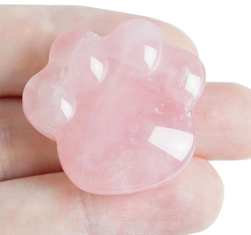 Rose Quartz Cat Crystal Worry Stone, Natural Healing Stone Gift | Natural Stone Cat Carving, Pocket Meditation Stone, Small Desk Decor, Crystal Collectible, Gift for Cat Lovers