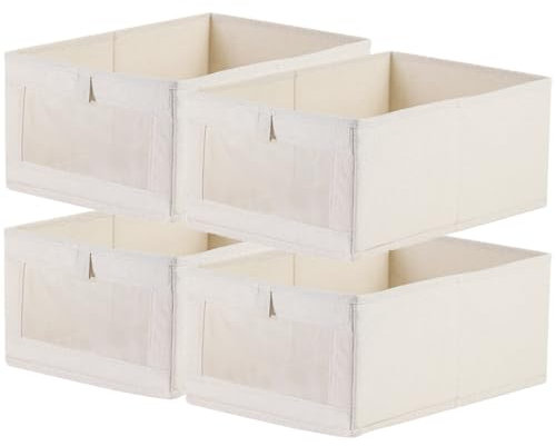 Niviy 4 Piezas Caja Organizadora Ropa Plegables Organizadores de Cajones de Lino y Algodón para Ropa Libros y Cosméticos Ideal para Armarios y Hogar Beige 41x28x17CM