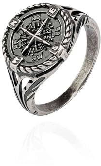NKlaus Herrenring Kompass 925 Silber – Windrose Siegelring Vintage Stil – Ringgröße 58 - Handgefertigter Schmuck als Symbol für Orientierung & Freiheit