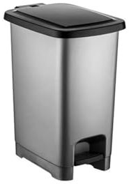 Poubelle à pédale avec couvercle, design fin, sans BPA, avec pédale et support de sac, 15 l, en plastique, pour cuisine, salle de bain et bureau, anthracite/noir