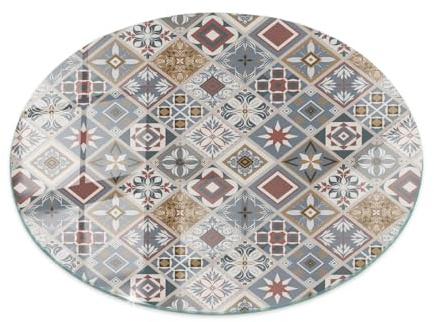 Tulup Glastischplatte ⌀ 60 cm Dekoration Auswechselbare Platte Tafelglas Geschliffene Kanten für Küche und Esszimmer Gehärtetes Glas Modernes Design - Motiv Mosaik mit Ornamenten